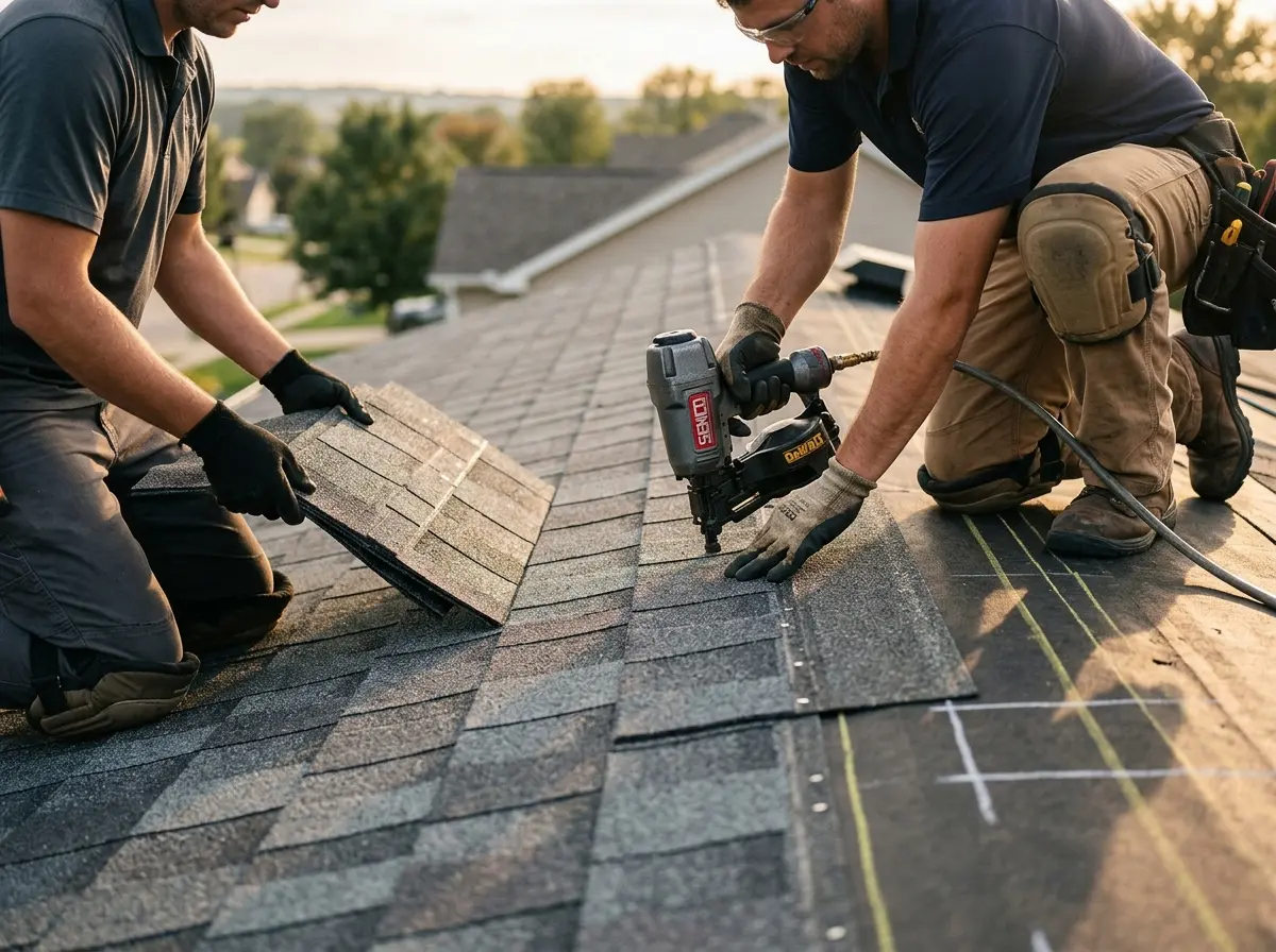 Professional roofer working on a residential roof in Gadsden